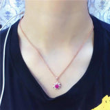 14K Rose Gold Plated Ruby Flower Pendant Necklace for Women