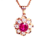 14K Rose Gold Plated Ruby Flower Pendant Necklace for Women