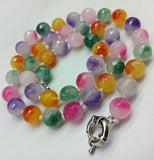 Charming Multicolor 10mm Faceted Jade Round Bead Necklace 18 Inch
