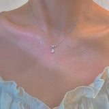 925 Silver Necklace Flash Diamond Geometric Pendant Chain Wedding Gift