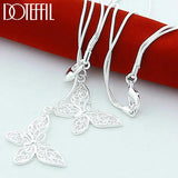 925 Silver Butterfly Pendant Necklace Double Chain Wedding Jewelry
