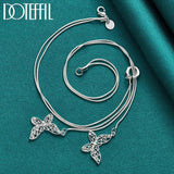 925 Silver Butterfly Pendant Necklace Double Chain Wedding Jewelry