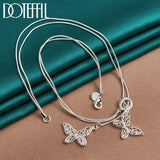 925 Silver Butterfly Pendant Necklace Double Chain Wedding Jewelry