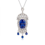 925 Silver Lab Sapphire Zircon Pendant Necklace Women Vintage Charms Choker