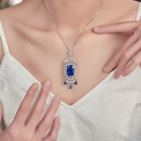925 Silver Lab Sapphire Zircon Pendant Necklace Women Vintage Charms Choker