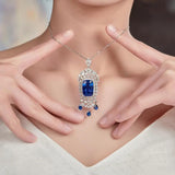 925 Silver Lab Sapphire Zircon Pendant Necklace Women Vintage Charms Choker