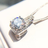 Solid 925 Silver Necklace Women Big CZ Crystal Stone Choker Necklaces Pendants