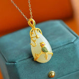 Silver Inlaid Hetian Jade Drop Pendant with Green Crystal Jewelry