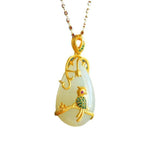 Silver Inlaid Hetian Jade Drop Pendant with Green Crystal Jewelry
