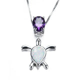 Fire Opal Water Drop Turtle Pendant Necklace Vintage 925 Sterling Silver Chain