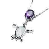 Fire Opal Water Drop Turtle Pendant Necklace Vintage 925 Sterling Silver Chain