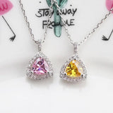 925 Silver Sweet Necklace Chain with Pink Yellow Crystal Pendants