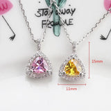 925 Silver Sweet Necklace Chain with Pink Yellow Crystal Pendants
