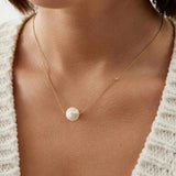 925 Silver 10mm Round Pearl Pendant Necklace 18K Plated Choker