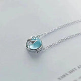 Crystal Moonstone Pendant Necklace 925 Sterling Silver Chain Women Mermaid Tail