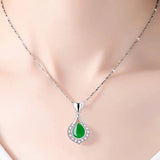 925 Silver Necklace with Emerald Zircon Water Drop Pendant