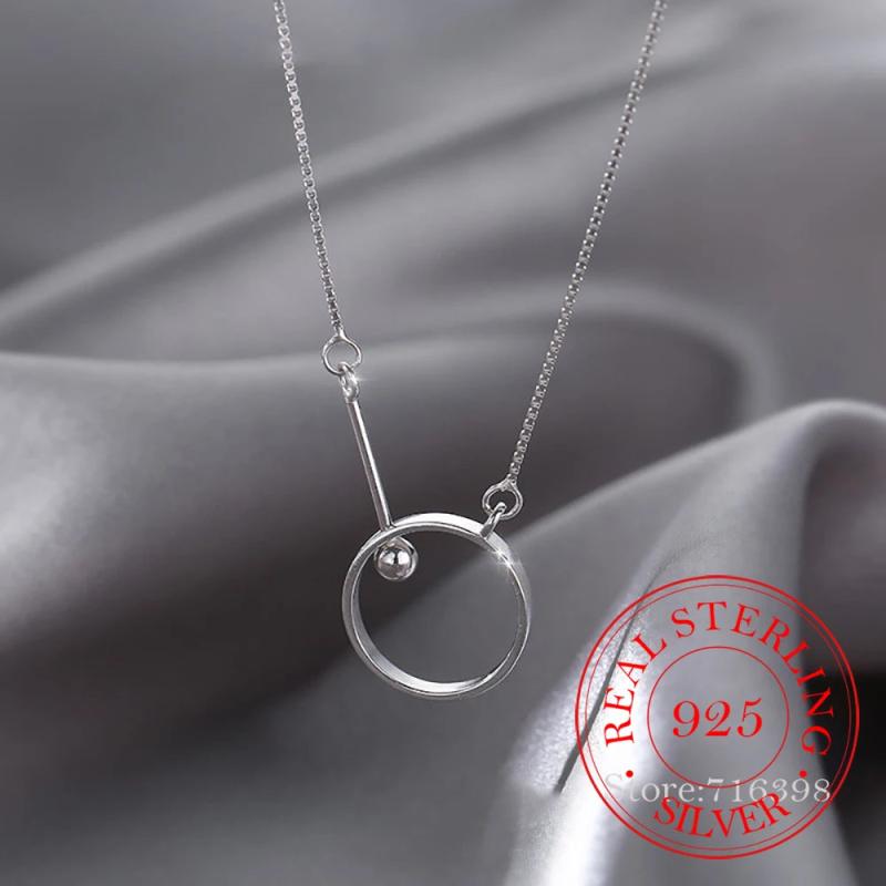925 Silver Circle Necklace Women's Clavicle Chain Choker Kolye Colar