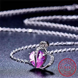 Ocean Of Heart Pendant Necklace 925 Sterling Silver Pink Purple Zircon Jew