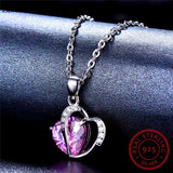 Ocean Of Heart Pendant Necklace 925 Sterling Silver Pink Purple Zircon Jew