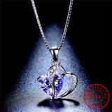 Ocean Of Heart Pendant Necklace 925 Sterling Silver Pink Purple Zircon Jew