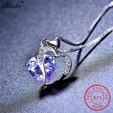 Ocean Of Heart Pendant Necklace 925 Sterling Silver Pink Purple Zircon Jew