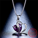 Ocean Of Heart Pendant Necklace 925 Sterling Silver Pink Purple Zircon Jew