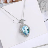 Sea Peach Heart Sterling Silver Water Drop Pendant Necklace Crystal