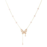 Butterfly Charm Pendant Necklace 14K Plated Chain Pearl Beads