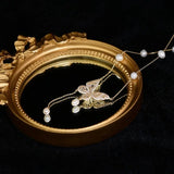 Butterfly Charm Pendant Necklace 14K Plated Chain Pearl Beads