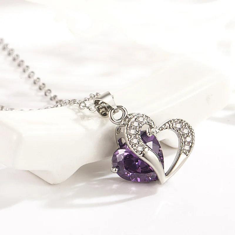 925 Silver Heart Pendant Necklace with Zircon Gemstone