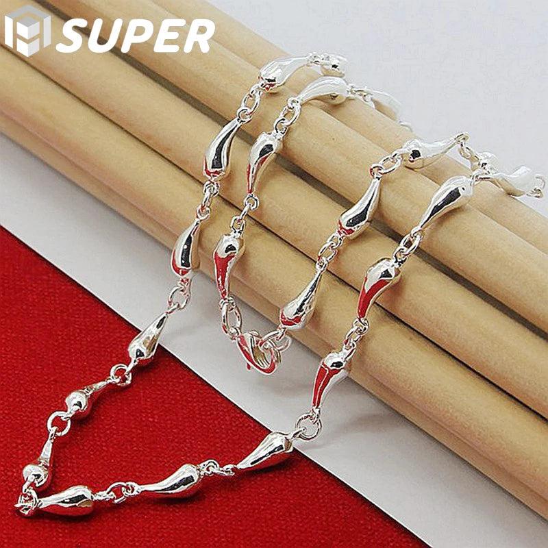 925 Silver Water Drop Pendant Necklace 18 Inch Chain