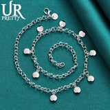 925 Silver Small Round Bean Necklace 18 Inch Chain For Woman