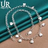 925 Silver Small Round Bean Necklace 18 Inch Chain For Woman