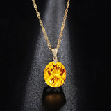 925 Silver Necklace with Oval Citrine Zircon Gemstone Pendant