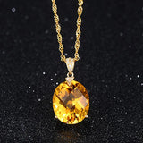 925 Silver Necklace with Oval Citrine Zircon Gemstone Pendant