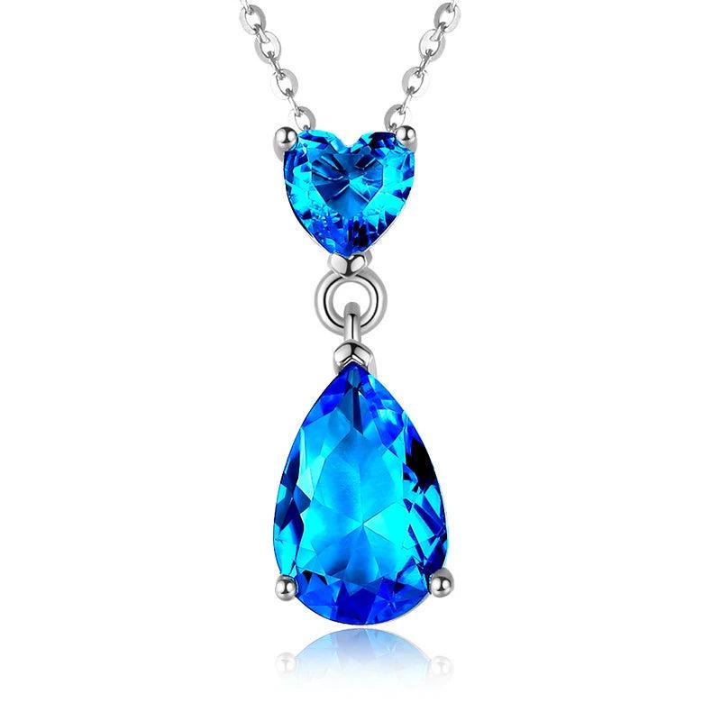 925 Silver Necklace with Sapphire Gemstone Pendant for Women