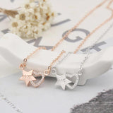 925 Silver Star&Heart Zircon Pendant Necklace Rhinestone Chain Women Jewelry