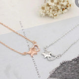 925 Silver Star&Heart Zircon Pendant Necklace Rhinestone Chain Women Jewelry