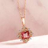 925 Silver Necklace with Square Ruby Zircon Pendant