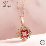 925 Silver Necklace with Square Ruby Zircon Pendant
