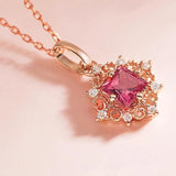 925 Silver Necklace with Square Ruby Zircon Pendant