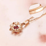 925 Silver Necklace with Square Ruby Zircon Pendant