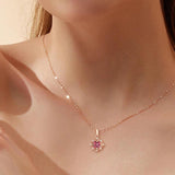 925 Silver Necklace with Square Ruby Zircon Pendant