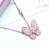 Purple Plated 14K Rose Crystal Butterfly Necklace for Women