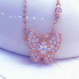 Purple Plated 14K Rose Crystal Butterfly Necklace for Women