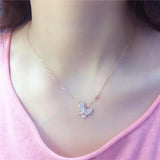 Purple Plated 14K Rose Crystal Butterfly Necklace for Women