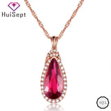 Water Drop Shape Ruby Zircon Pendant Necklace for Women Wedding