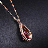 Water Drop Shape Ruby Zircon Pendant Necklace for Women Wedding
