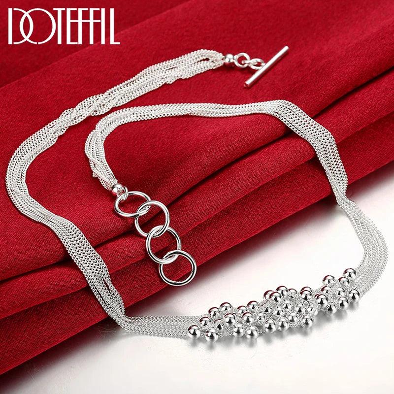 925 Silver Grape Beads Multi-Chain Necklace Wedding Jewelry