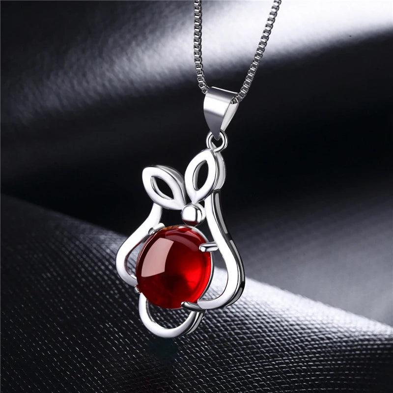 925 Silver Necklace with Ruby Emerald Gemstone Pendant